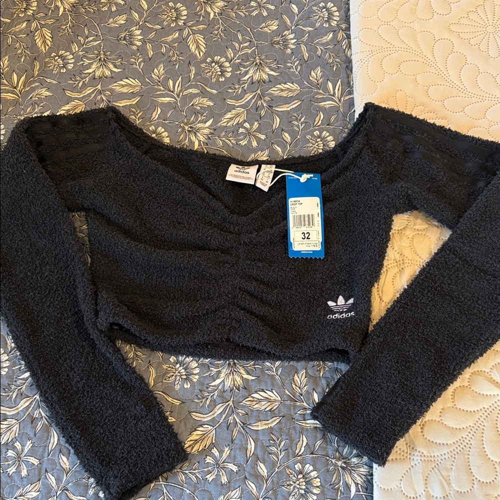 Adidas Charcoal Textured Crop Top